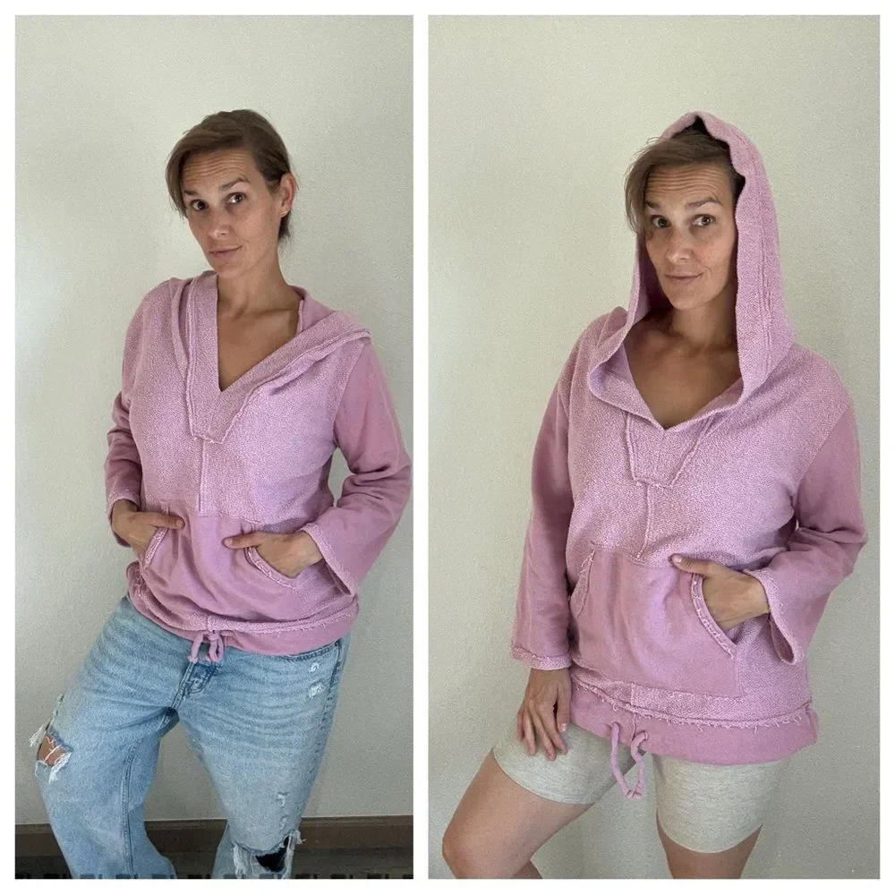 Free People Oversized Terry Hooded Sweatshirt XS Purple Vacation Boho